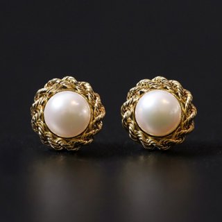 Pearl Stud Earrings, Gold Trim